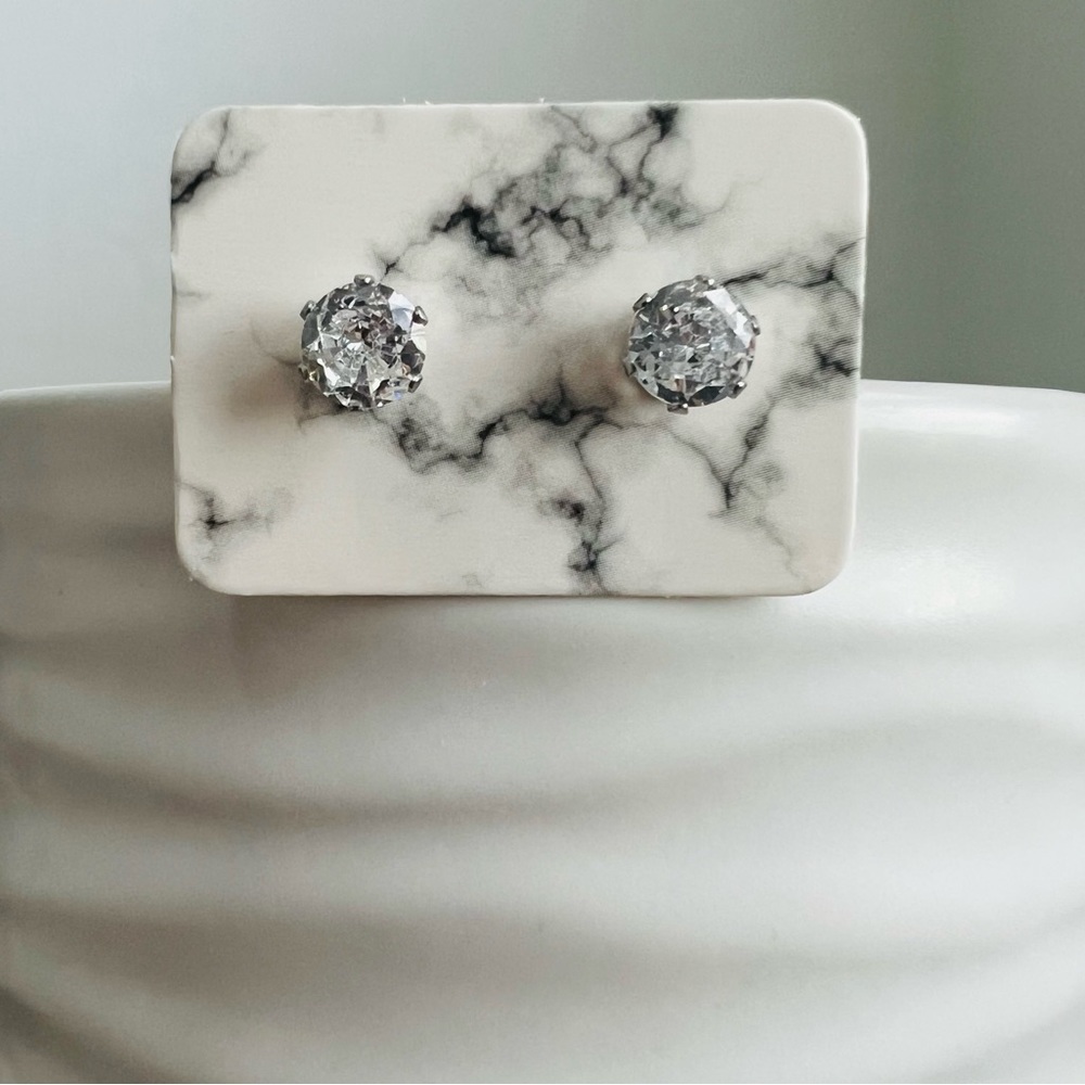 6mm Stainless Steel Cz Stud Earrings